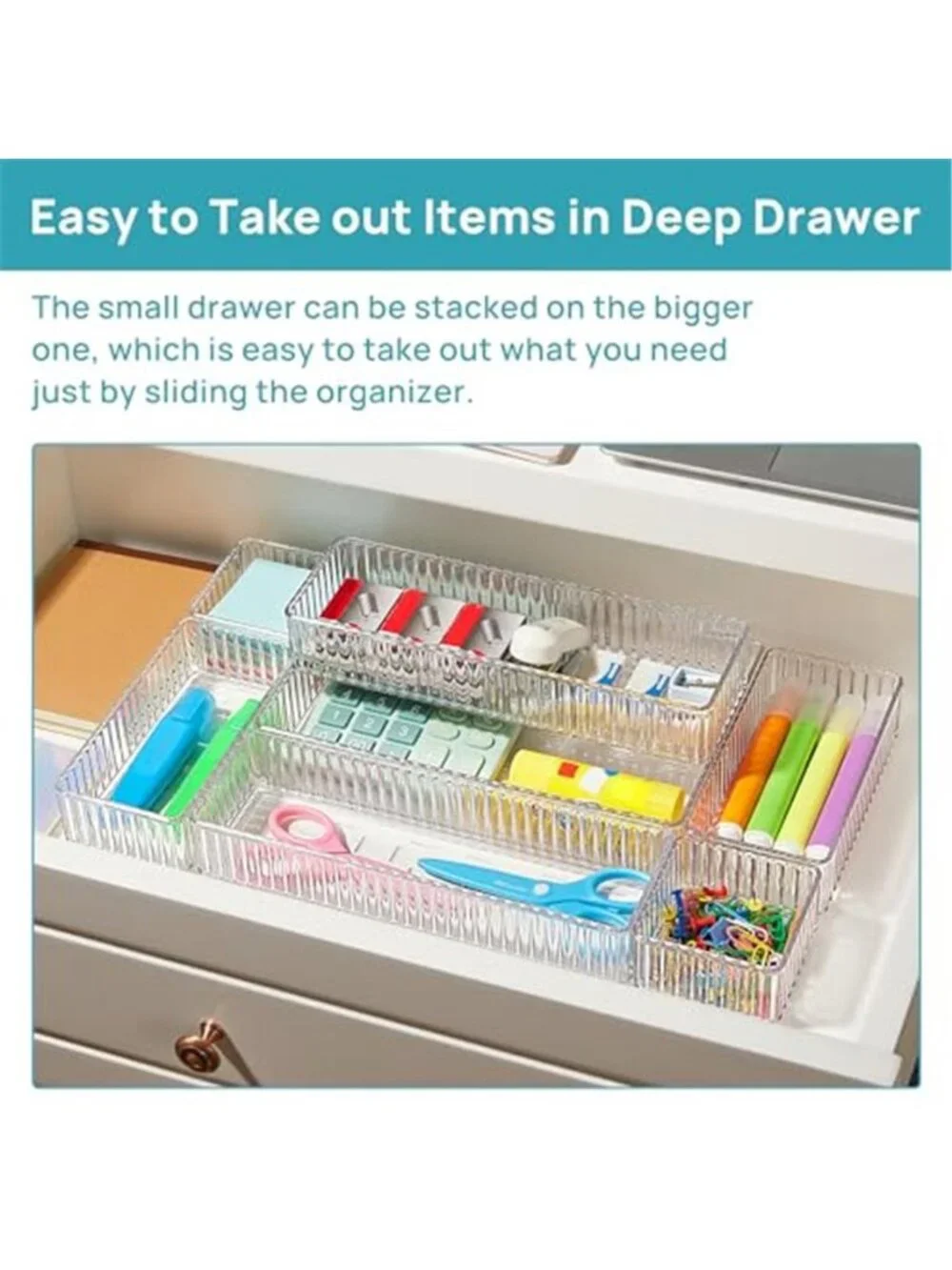 Clear Drawer Organizer Set Stackable Plastic Makeup Vanity Storage Bins 7 Pack